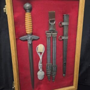 Display Case with 2nd Model Luftwaffe Dagger by Herder, Portepee, Hangers, and Teardrop Belt Loop (31846)