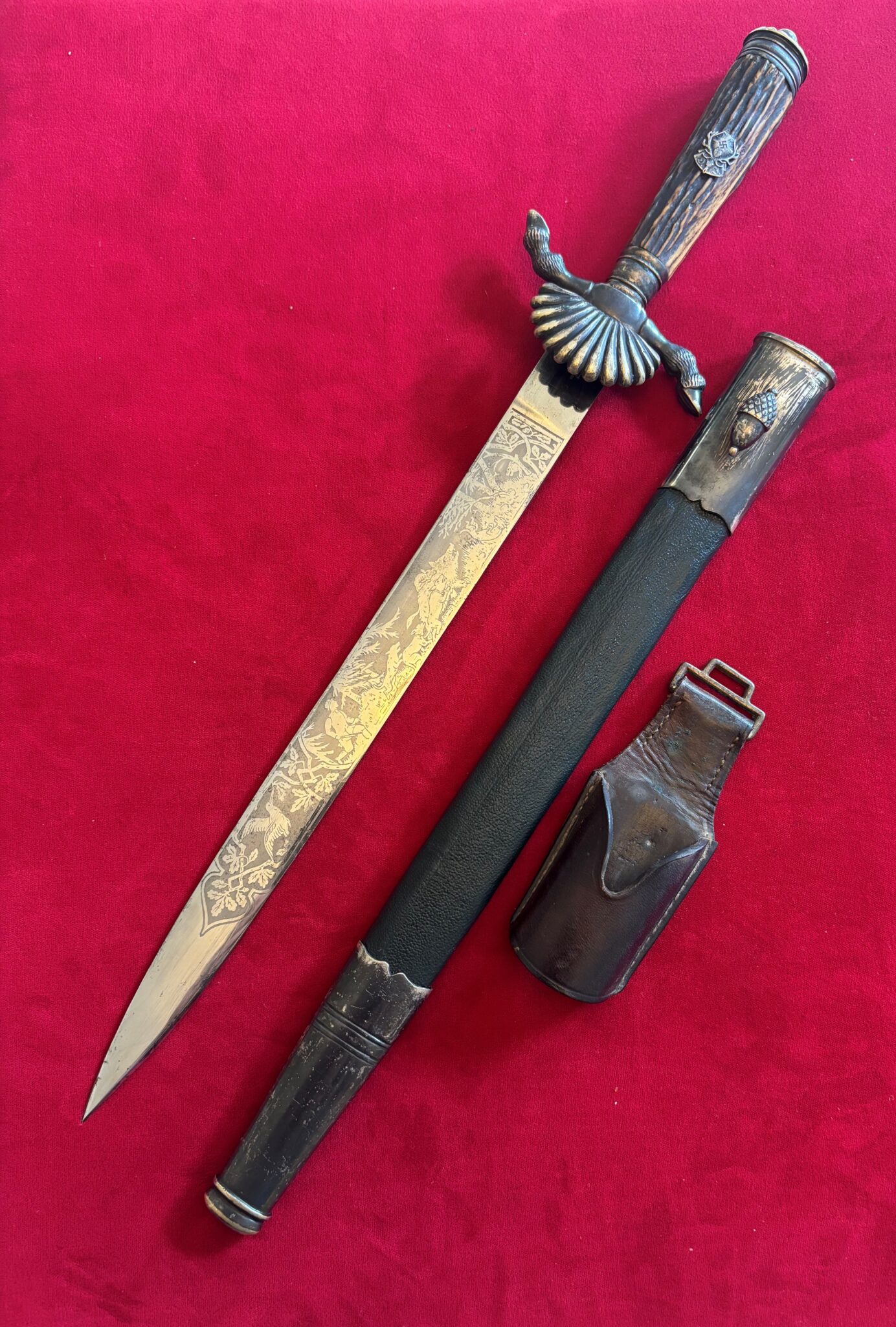 WWII Nazi Party Hirschfanger Hunting Dagger by E. F. Horster w/Frog (108) - Image 3