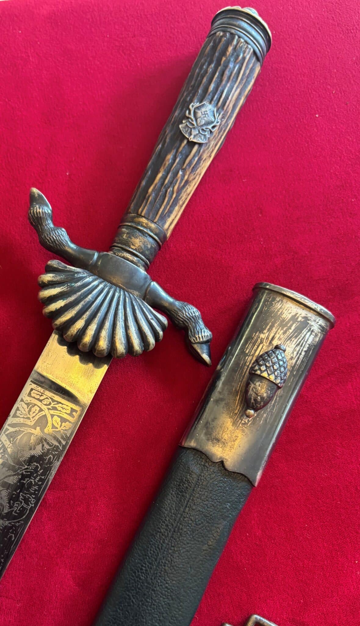 WWII Nazi Party Hirschfanger Hunting Dagger by E. F. Horster w/Frog (108) - Image 4