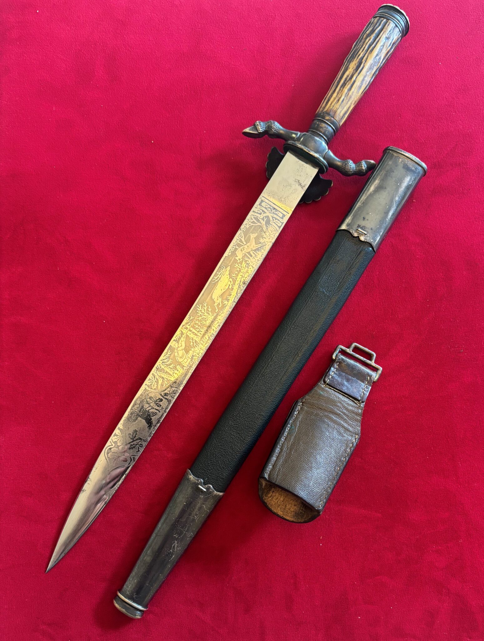 WWII Nazi Party Hirschfanger Hunting Dagger by E. F. Horster w/Frog (108) - Image 6