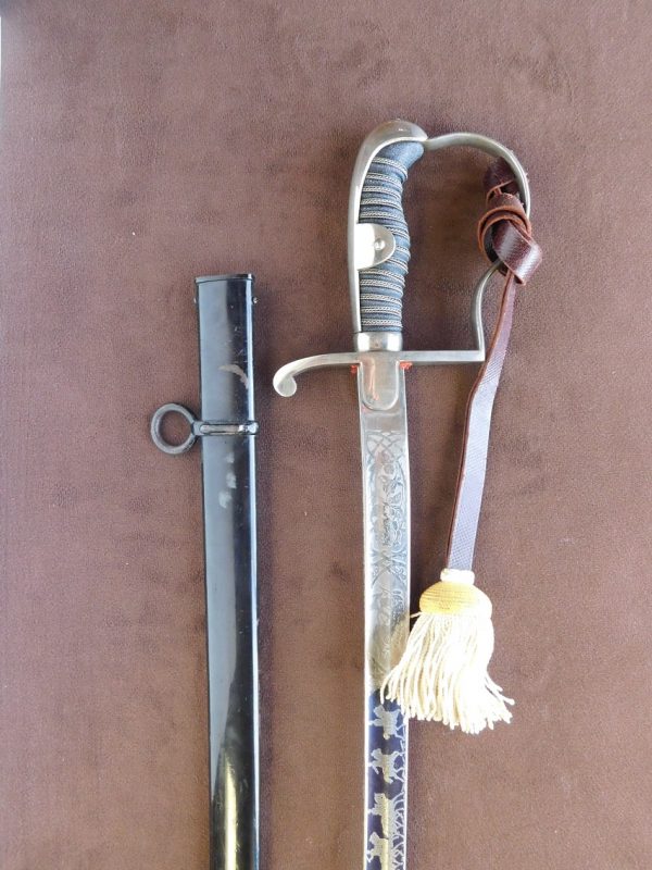 Imperial Brandenburg Plain Hilt Artillery Sword w/Double-Etched Blade & Sword Knot (#23848)
