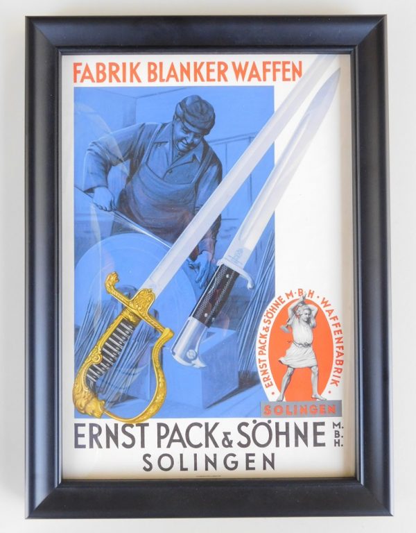 Very Rare Framed Ernst Pack & Söhne, Solingen Advertising Sign (#30412)