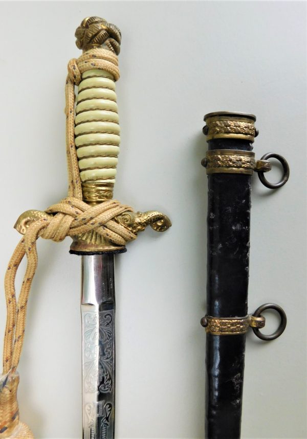 RARE M-1924 Royal Yugoslav Navy Officer’s Dagger w/Black Leather Scabbard & Portepee (#30977)