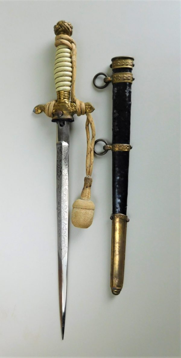 RARE M-1924 Royal Yugoslav Navy Officer’s Dagger w/Black Leather Scabbard & Portepee (#30977)