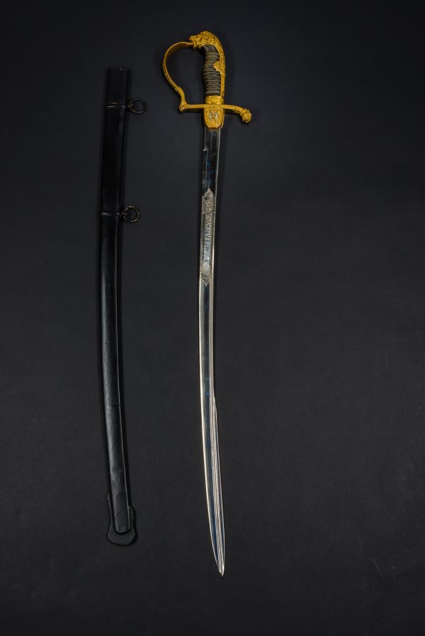 Personalized “Grosser” Royal Prussian Lion Head Uhlan Sword w/Presentation Etched Blade & Retailer’s Mark (#50078)        