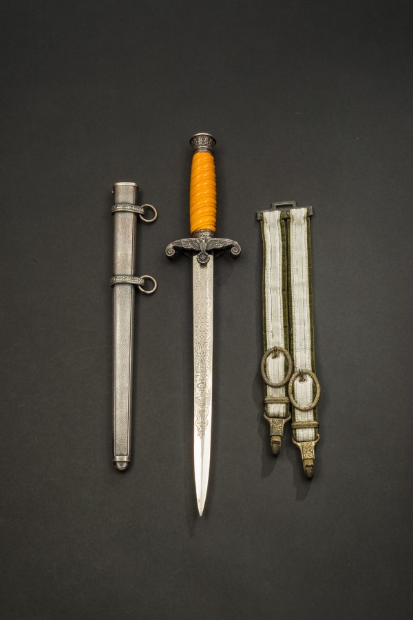 Army Officer Dagger w/Dark Orange Grip & Voos Pattern Double-Etched Blade (#50083)
