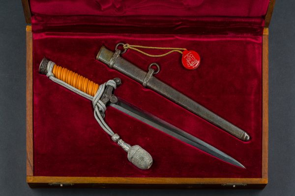 Cased Uncleaned Army Officer’s Dagger w/Portepee & Metal Factory Control Tag (#50085)